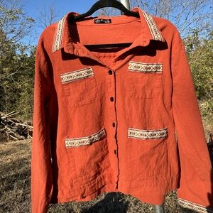 EMERY ROSE WOMENS ORANGE BOHO HIPPIE TRIBAL DESIGN BUTTON UP SIZE XXL